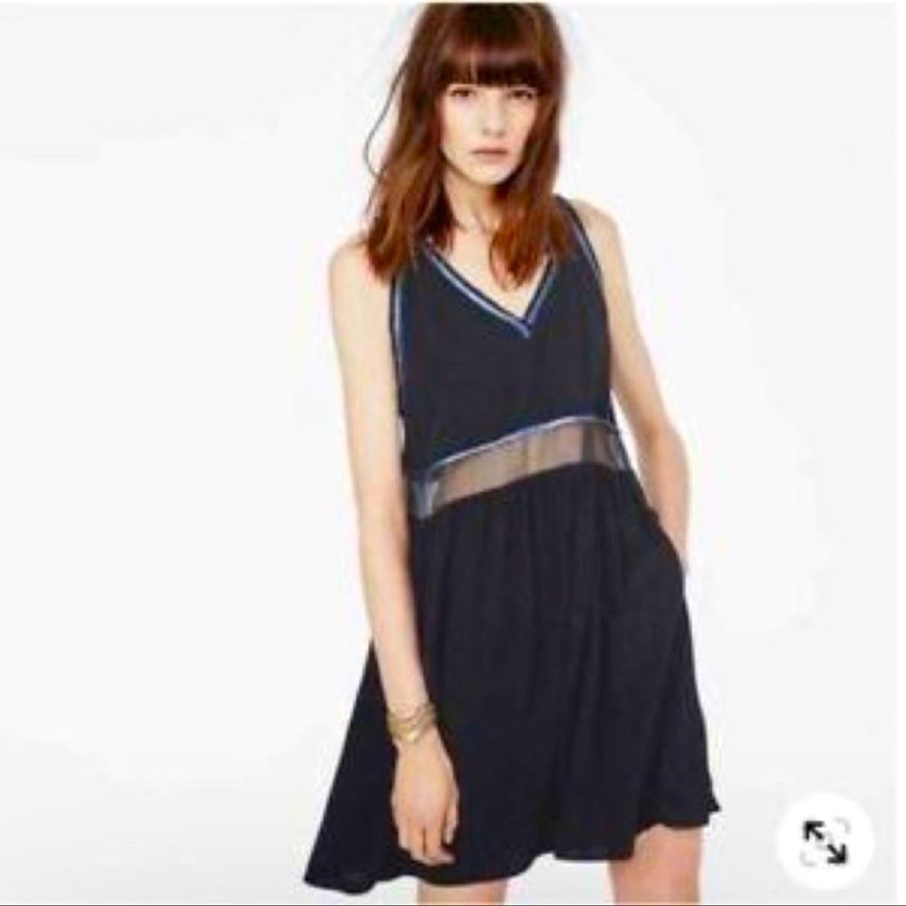 Maje Black Sleeveless Shift Dress with Sheer Panel